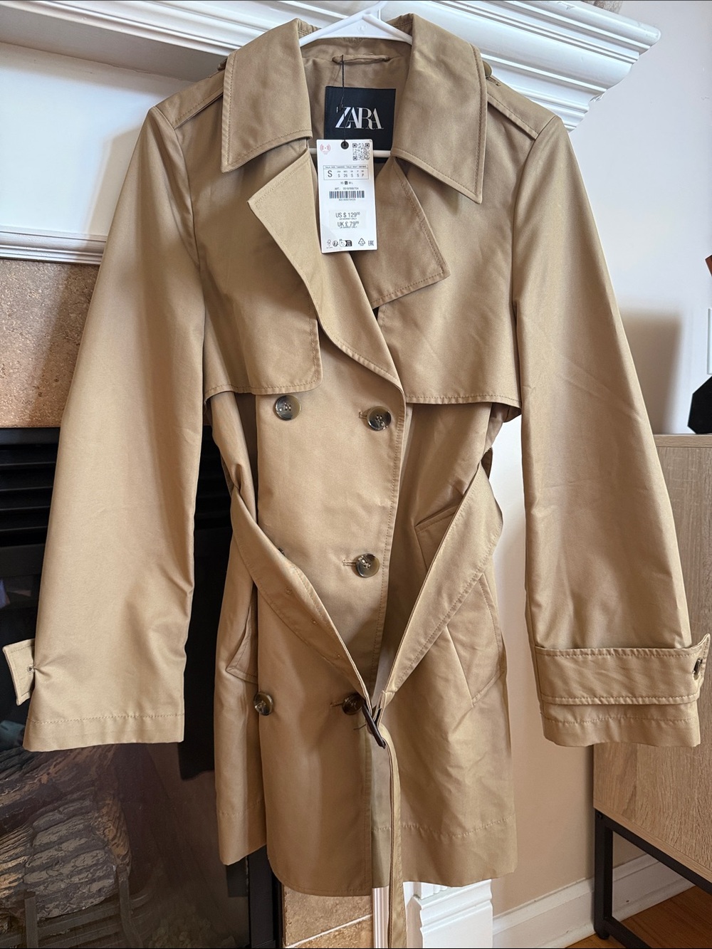 Zara Double-Breasted Tan Trench Coat with Belt